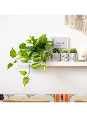 Artificial pothos plant faux trailing ivy in ceramic pot shelf decor indoor outd